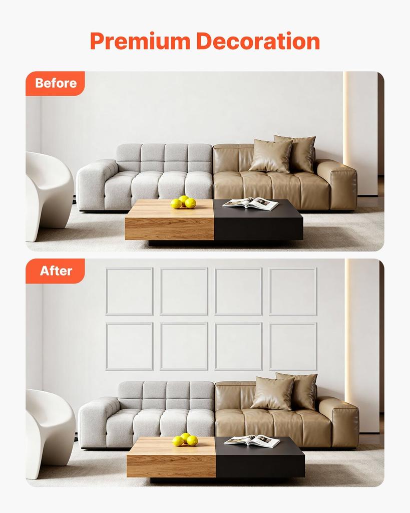 Wall Molding 12 Pack, 51 X 51 Cm Wainscoting Panels Kit, Lightweight Paintable Polystyrene, Easy To Install, Waterproof Accent Wall Trim for Interior