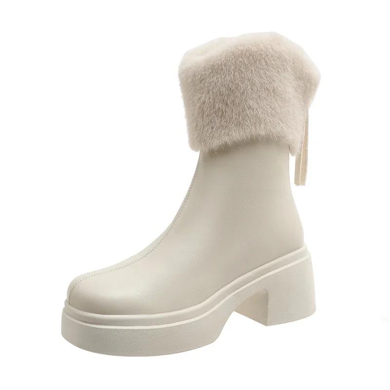 Fashion High Quality Female Footwear 2024 Winter Simple Fashionable High Heel Women's Boots Comfortable and Warm Furry Modern Boots