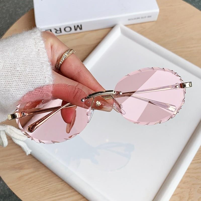 D House Elliptical Frameless Sunglasses With Pink Uv400 Protection For Travel And Fashion