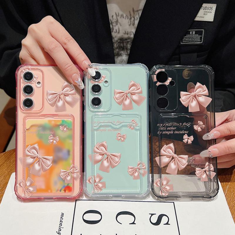 Simple Bowknot Print Card Slot Clear Soft Silicone Case For Samsung S25 Ultra S24 FE S23 S22 A56 A36 A16 A55 A06 A15 A26 Slim Shockproof Phone Cover