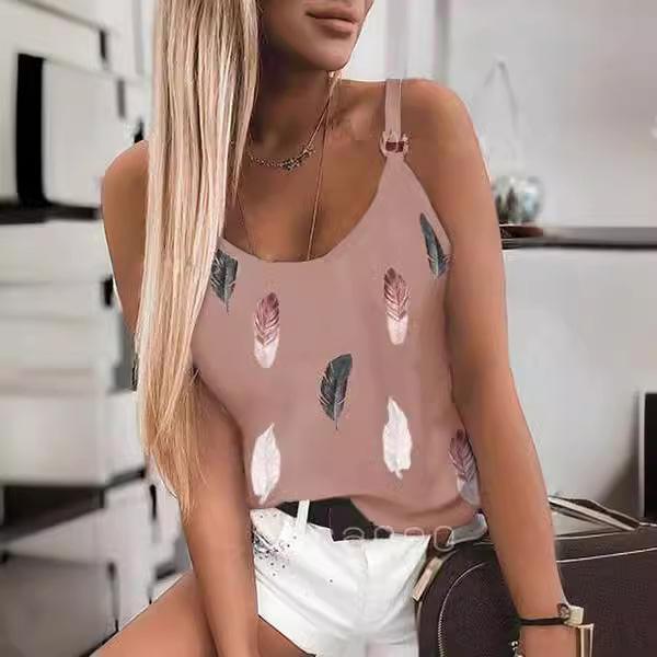 IHUASU  Summer Women's Casual Round-neck Printed Halter Top