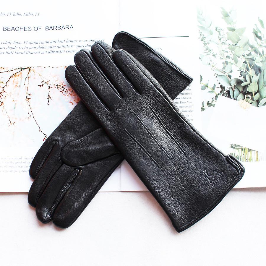 Goatskin Deerskin Grain Leather Gloves Women's Fashion Simple Style Velvet Lining Autumn Winter Warm Motorcycle Riding Glove