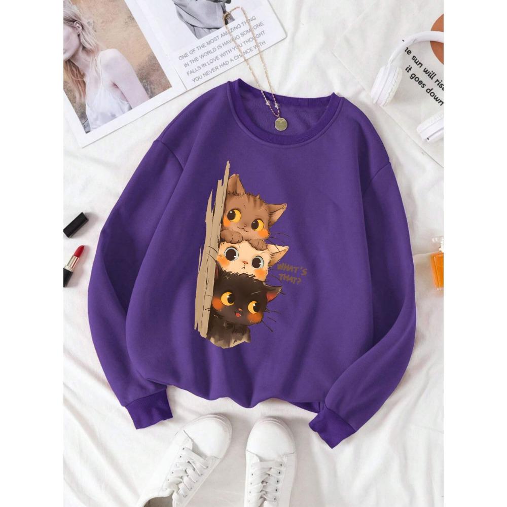 Three Little Cats Are Secretly Watching You Print Hoodie Women Street Loose Sweatshirt Basics Sporty Winter Clothes