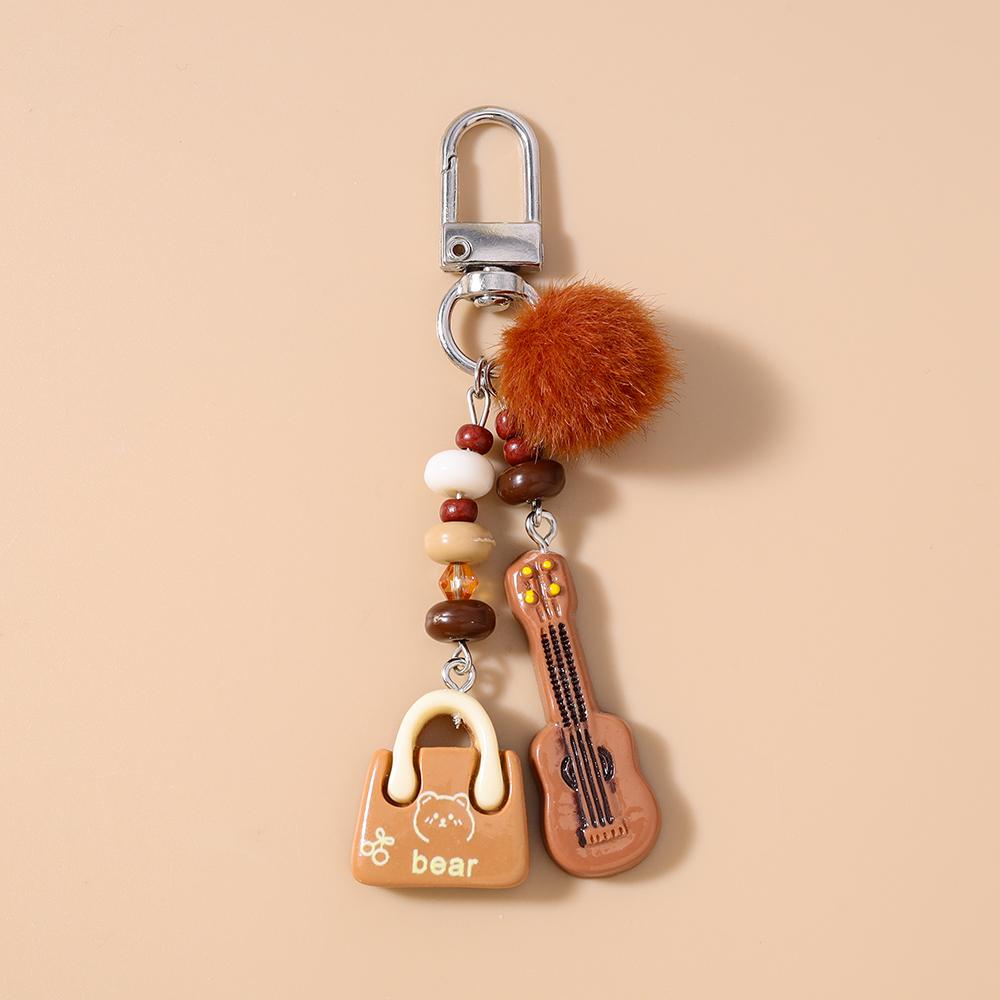 

New Resin Simulation Guitar Keychain Fluffy Ball Key Ring Pendant for Women Girls Handbag Decor DIY Key Chain Jewelry Gift