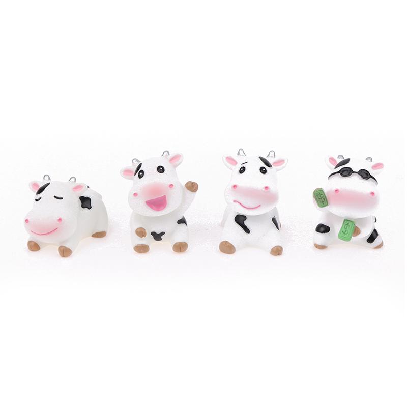 4Pcs Auto Cute Anime Plastic Cartoon Little Cow Car Accessories Gift Interior Hanging Ornament Rear View Mirror Decorations