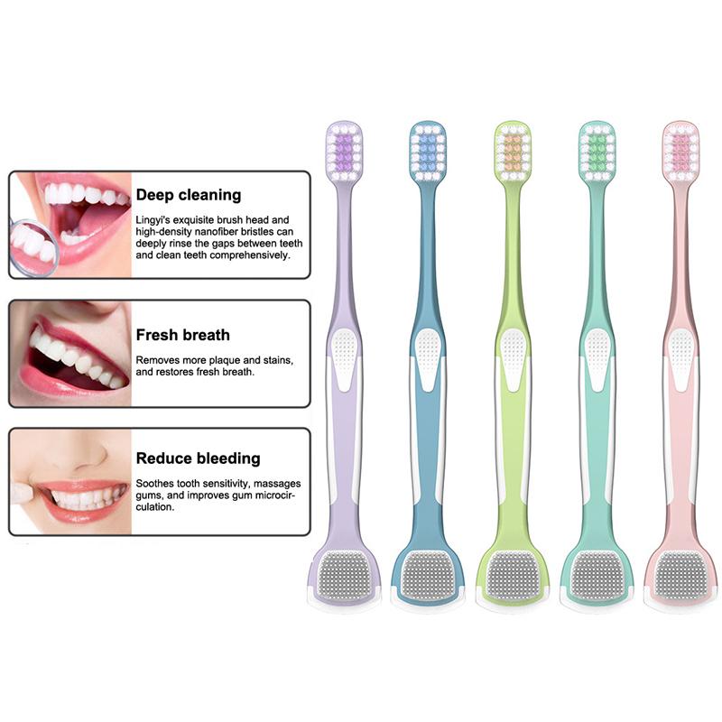 Double-Head Toothbrush with Tongue Scraper – Reusable Oral Care Tool for Fresh Breath and Hygiene