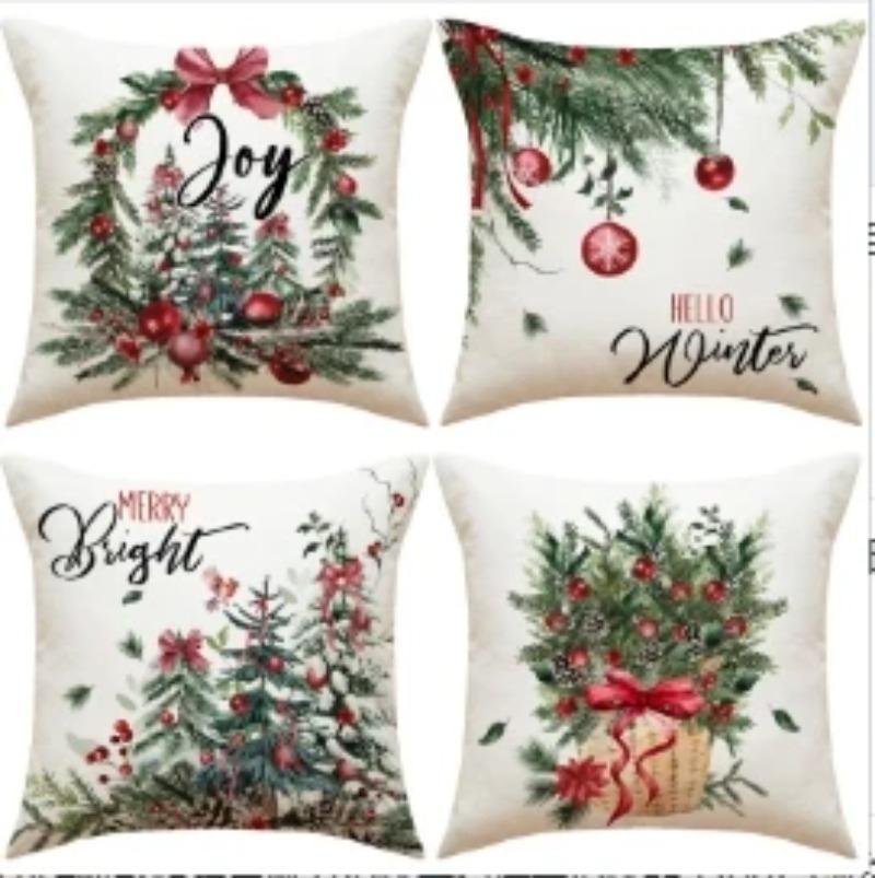 45x45cm Christmas Pillow Covers Set of 4,Winter Decorative Pillow Case, Merry Christmas Tree Cushion for Home Sofa Xmas Decor