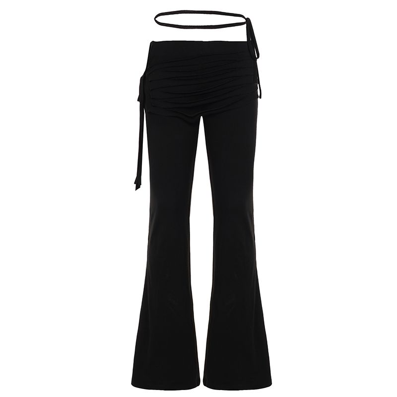 

H Home European and American Women s Clothing Stylish Burning Flower Craft Line Lace-up Casual Pants Female Deconstruct Type Cut Out Bootcut Pants Black S