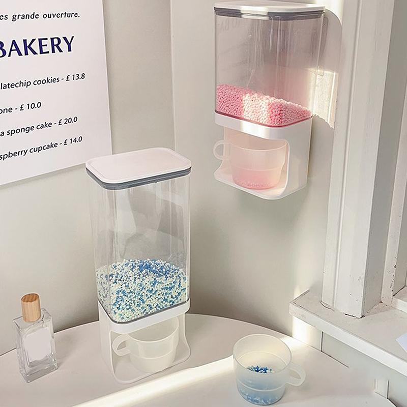Transparent Wall-Mounted Dustproof Storage Jar With Cup Suitable For Storing Laundry Beads Fragrance Beads Washing Powder