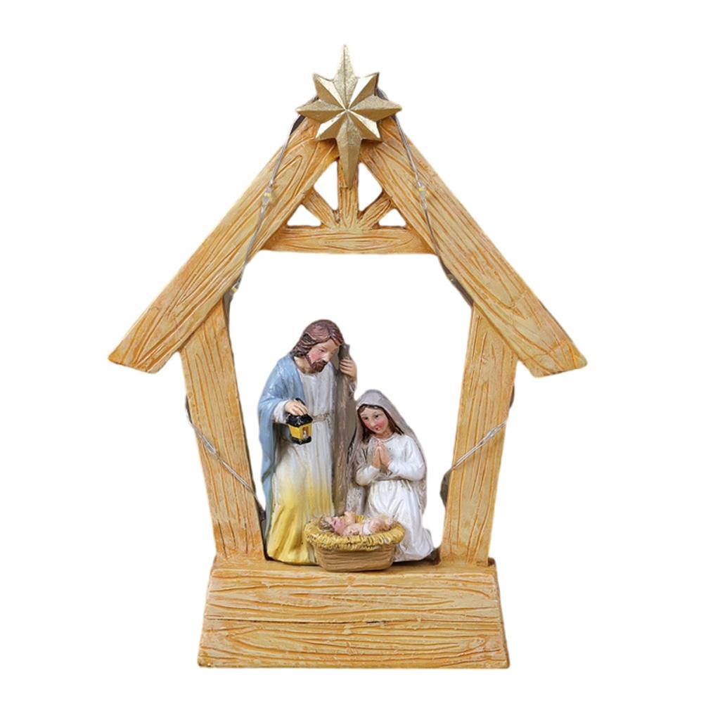 Festive Nativity Manger Scene Resin Birth Statue Figurine Table Decoration for Christmas Celebrations