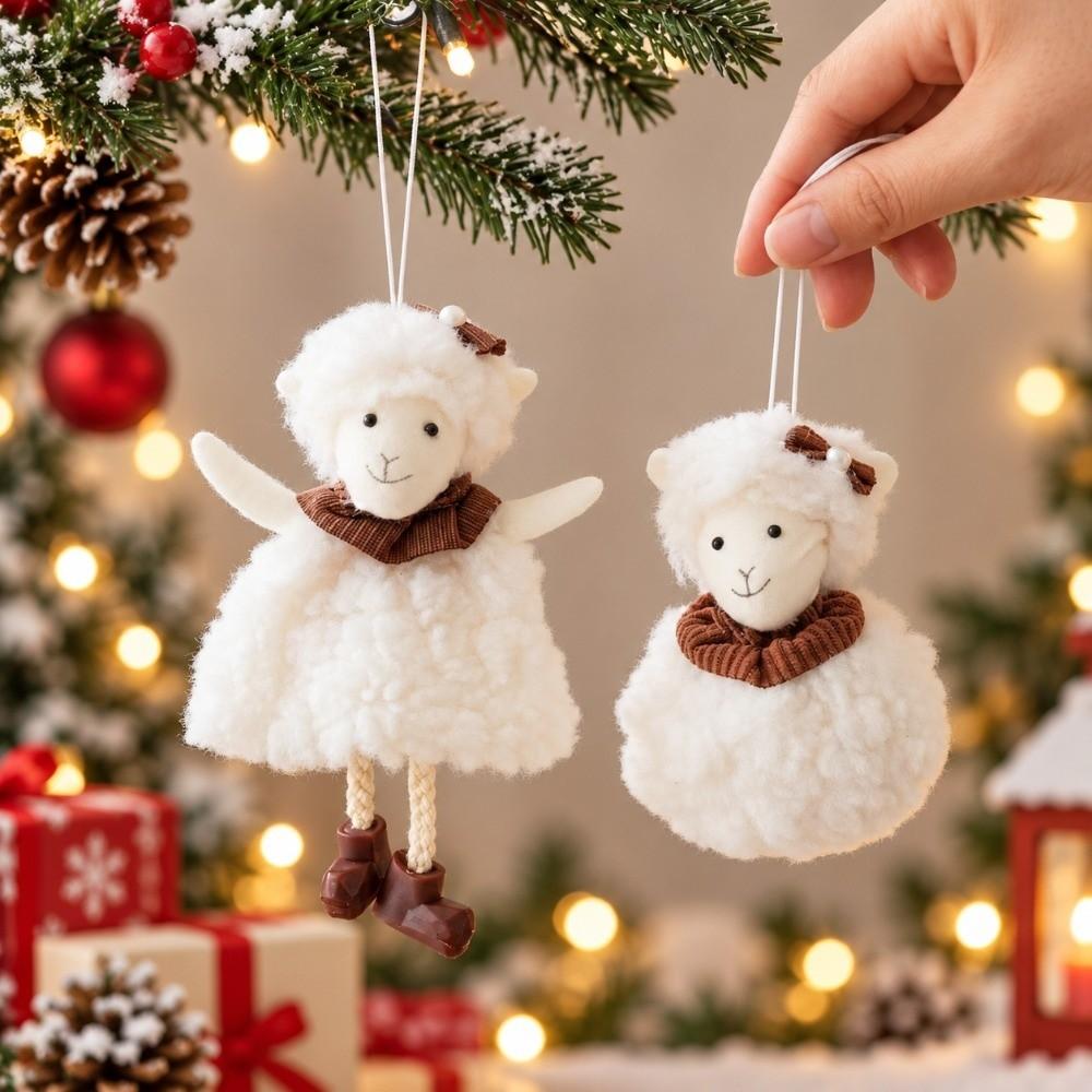 Plush Little Lamb Hanging Pendant Curly Fur New Year Xmas Decoration Sheep Pendants Party Decor