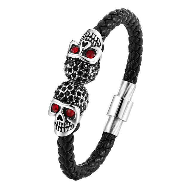 Multi-layer Punk Bracelet Stainless Steel Charm Magnetic Black Leather Men's Skull Braided Bangle Jewelry Homme