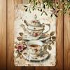 Vintage Rose Cup Metal Wall Poster 8x12 Inch Cafe Decor Gift