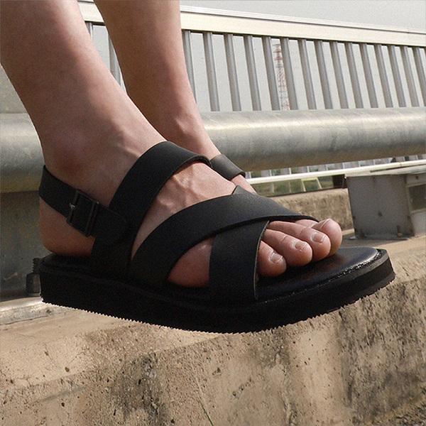 

Pascologen MS6386 Сандалии с перекрестным ремешком слева, черные [250~290 мм]-MS6386