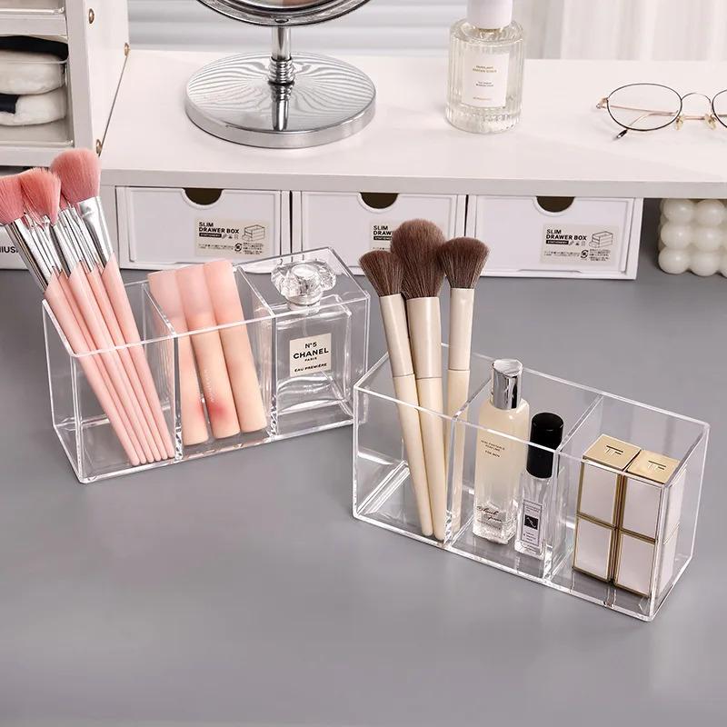 Large Capacity Acrylic Pen Holder - Multi-Function Transparent Divided Storage Box, Desktop Stationery Organizer