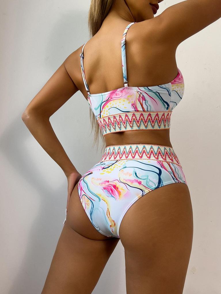 2026 High-Waist Bauchbedeckender Gerippter Sexy Urlaubs-Bikini Badeanzug