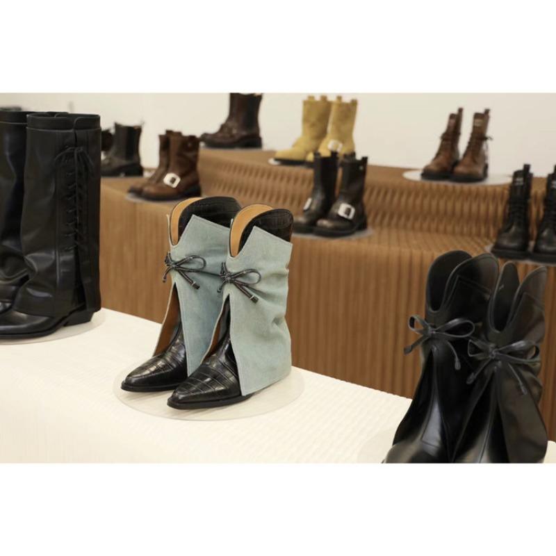 Mode 2024 Herbst/Winter Neue Spitz zulaufende Schleife Western Cowboy Stiefel Europäisch Amerikanische Damen Slipsole Chelsea Mid-calf Rockstiefel