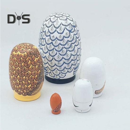 5-Layer Owl Matryoshka Doll Wooden Russian Nesting Dolls Educational Nesting Owls Toy for Kids Gift Home Decor Desk Centerpiece