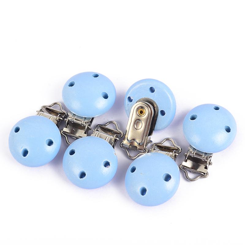 10Pcs Baby Pacifier clips 30mm Round Wooden Dummy Nipple Holder Clip for DIY Nursing Pacifier Chain Teething Toy Accessories