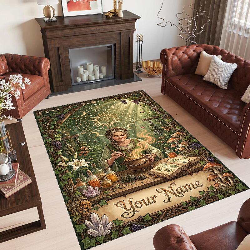 Forest Nature Theme Crystal Velvet Rug Personalized Custom Name Text Soft Floor Mat Home Decor