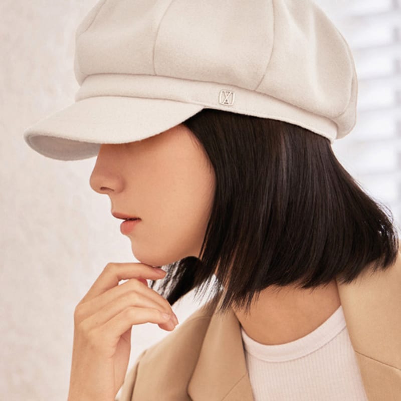 VARZAR VA Square Studded Wool Newsboy Cap Ivory