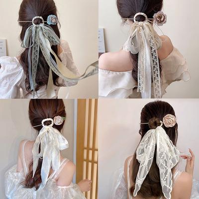 Palillos para el pelo con lazo de seda a la moda, elegantes tocados de gasa para mujer, pinzas para el pelo para niñas, accesorios para el cabello, regalos