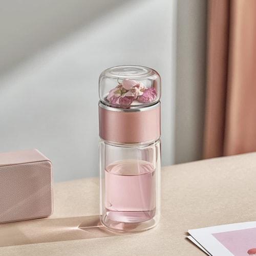 

MACOLAUDER Tea Separator Water Bottle, 280ml, with Tea Strainer and Double-Glazed Glass, 304 Stainless Steel, Tabletop, Vacuum Insulated, Heat and Col