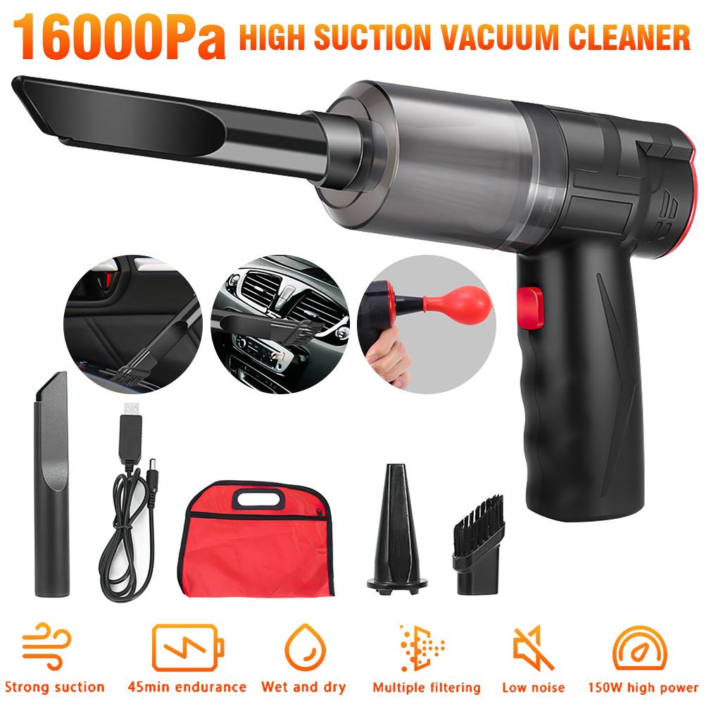 16000PA 150W Kabelloser Autostaubsauger Handstaubsauger USB-Aufladung Saugkraft Luftgebläse Akku-Autostaubsauger Auto-Staubwedel für Zuhause
