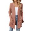 Autumn and Winter New Pit Stripes Long-sleeved Pockets Casual Solid Color Cardigan Jacket Long Cardigan Women Tops Kawaii Sweater