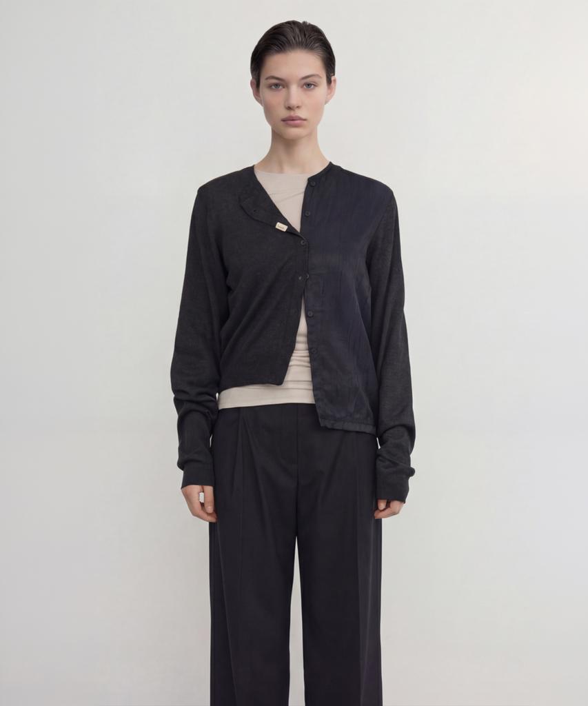 NORMOR Mixed Fabric Cardigan Charcoal