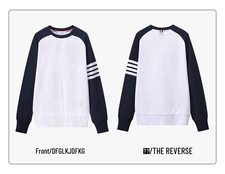 TB BROWIN2025 Autumn Water Ripple Raglan Sleeve Color Block Casual Crew Neck Sweatshirt