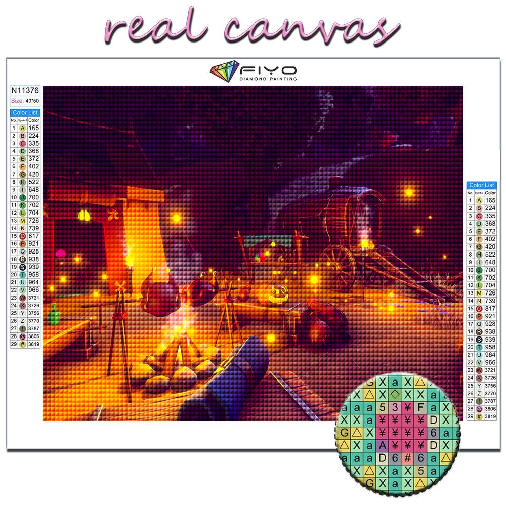 Popular 5D Diy Cross Stitch Halloween Scary Pumpkin Landscape Painting Full Drill Cross-Stitch Crafts Kit Wall Sticker Home Decor