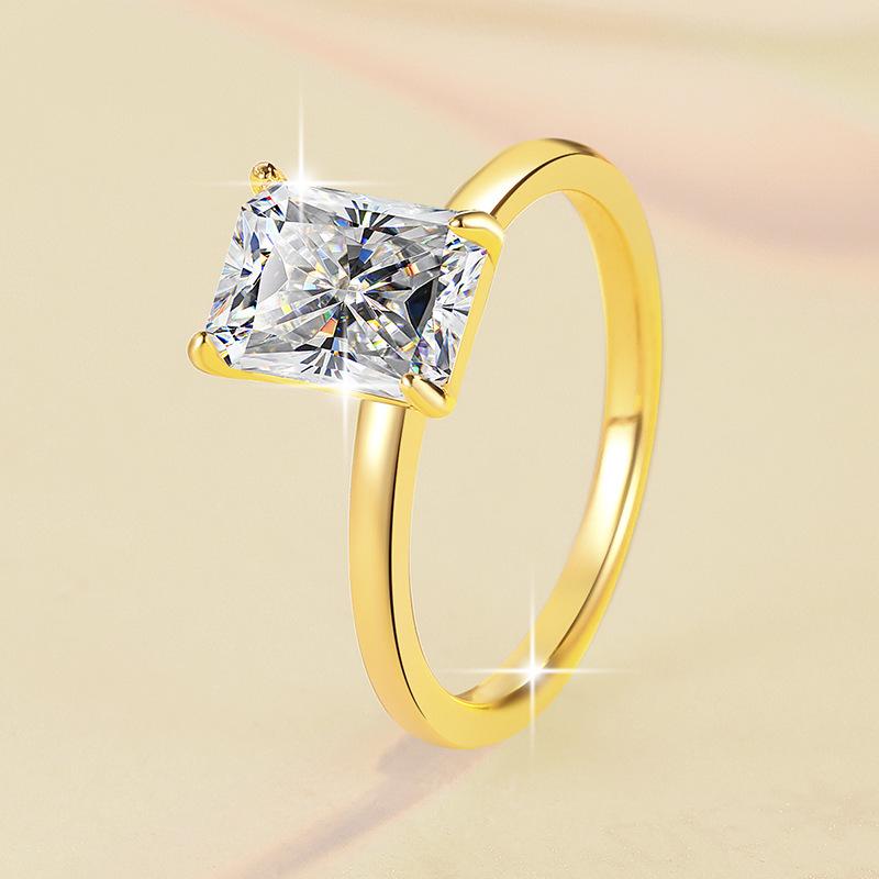 Radiant Cut Moissanite Ring: Elegant Four-Prong S925 Sterling Silver Jewelry for Women