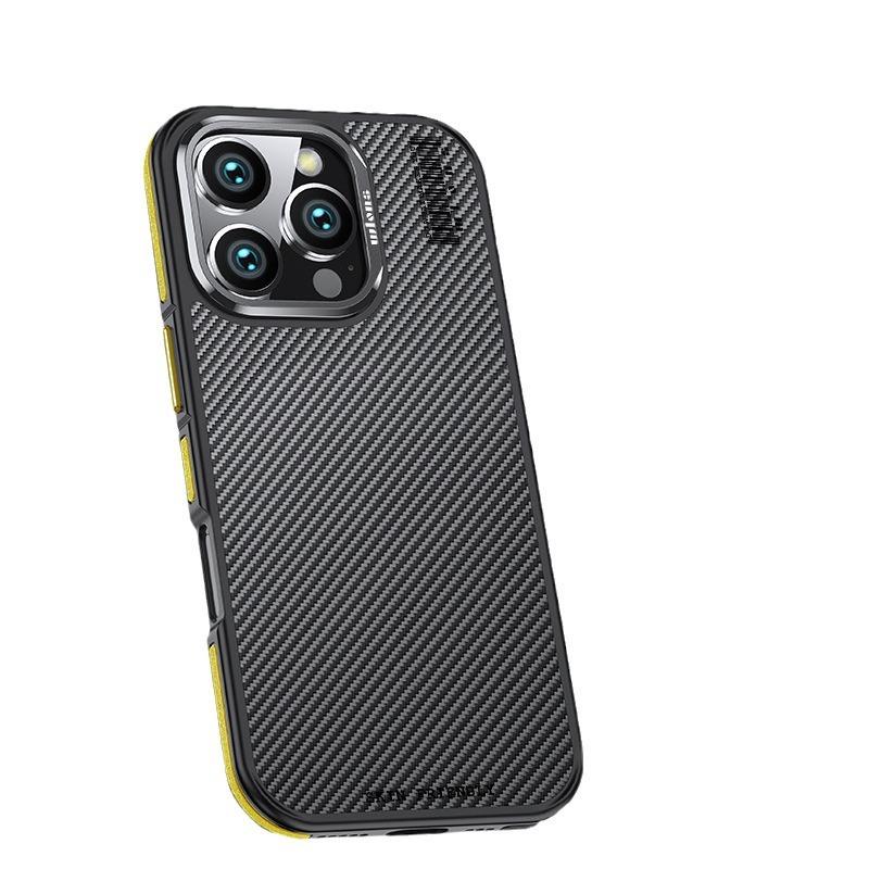 Conelz For 600D Kevlar Series Iphone pro 16 Pro Case with Magnetic Metal Camera Ring Wrapped Edge for iPhone 16 pro max Case Carbon Fiber&For iPhone 16 Pro жёлтый