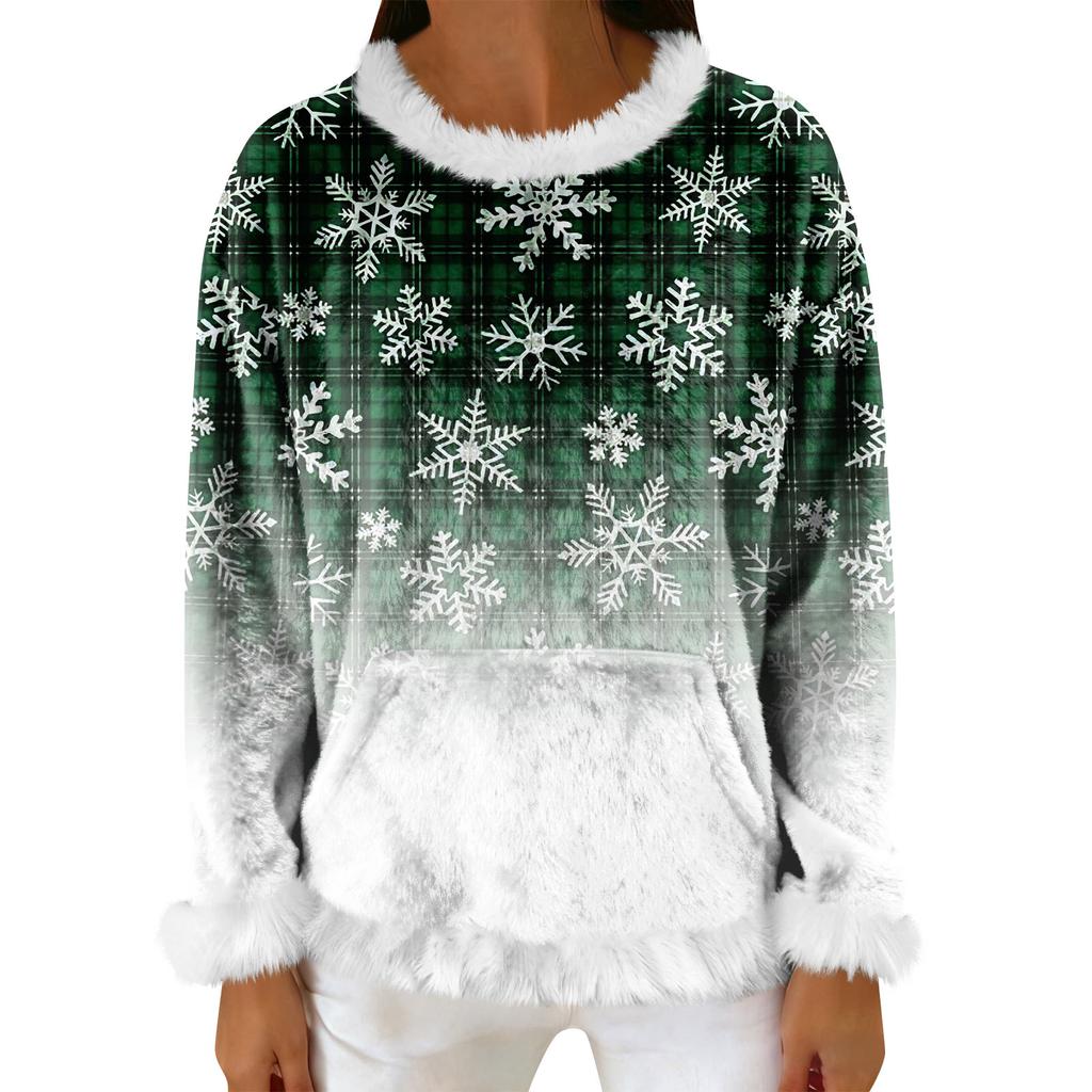 Dam Casual Fleece Sweatshirt Långärmad Rund Hals Casual Bekväm Lös Passform Lättviktig Dam Flanell Sweatshirt