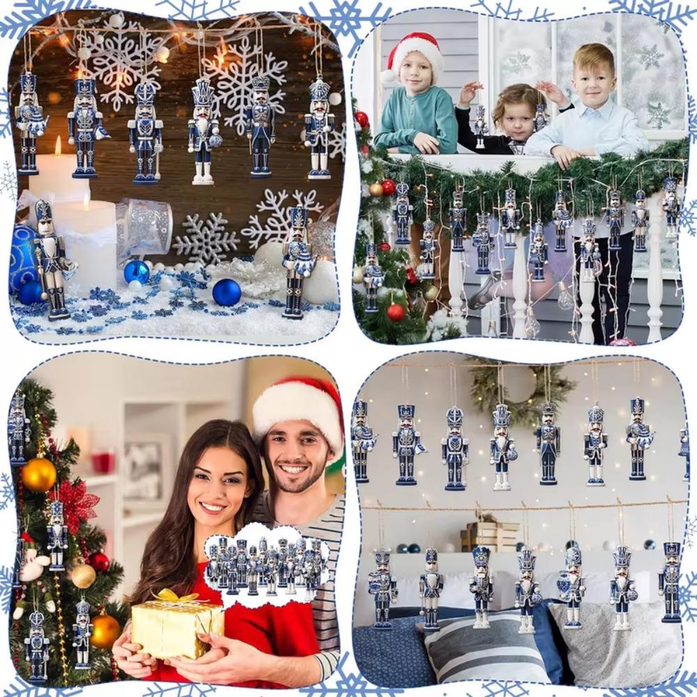 12/24Pcs Wooden Nutcracker Soldier Pendant Mixed Style Christmas Home Decoration New Year