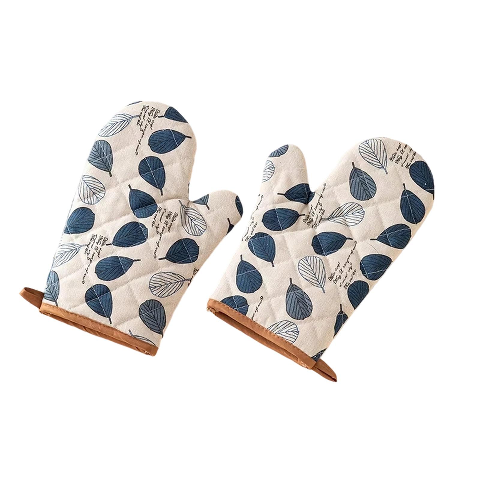 Thick Cotton Linen Oven Mitts Heat Resistant Quilted Gloves for Baking Microwave
