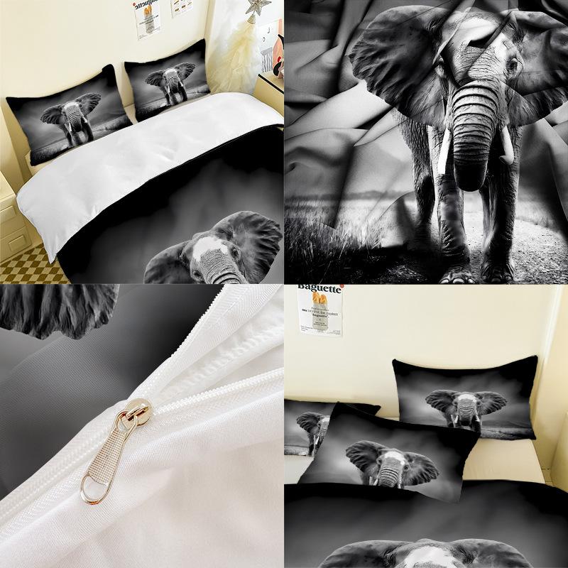 Elefantserien 3D Digitaltryck Tredelat Sängklädesset Lakan Täcke