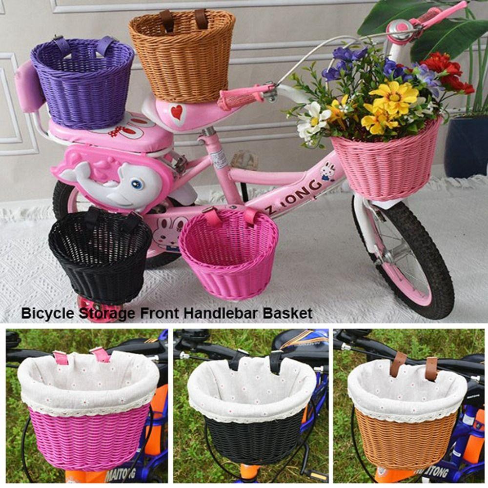 with Belt Kids Bike Basket Rattan Wicker Hand-Woven Sticker  Bicycle Accessories