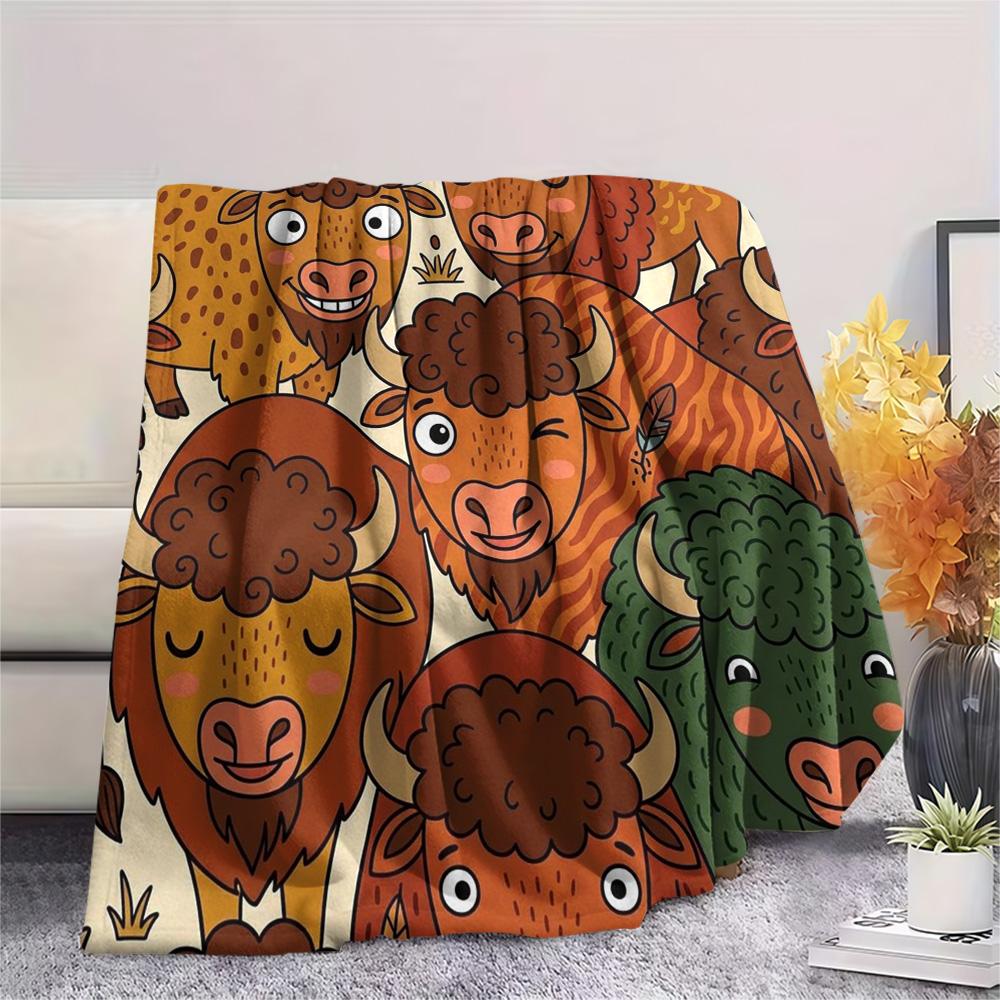 1Pc North American bison Print Flannel Blanket, High quality Comfortable for All Seasons, Home Decor, Warmth and Comfort, Perfect for Christmas Gifts