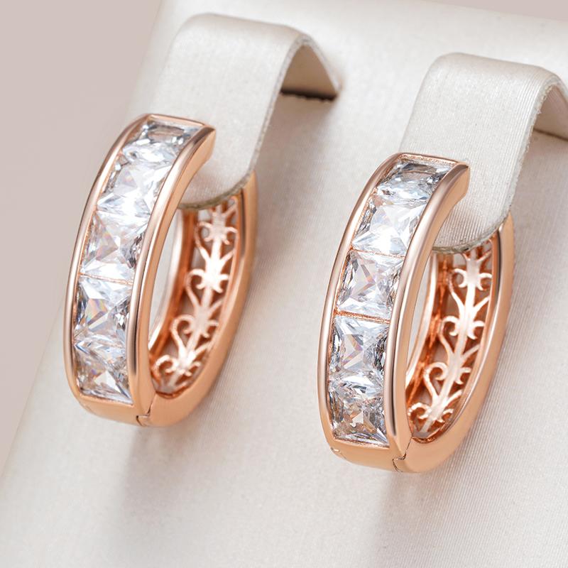 Trendy  Rose Gold Color Hoop Earrings For Women Luxury Square Natural Zircon Accessories Vintage Bride Wedding Jewelry