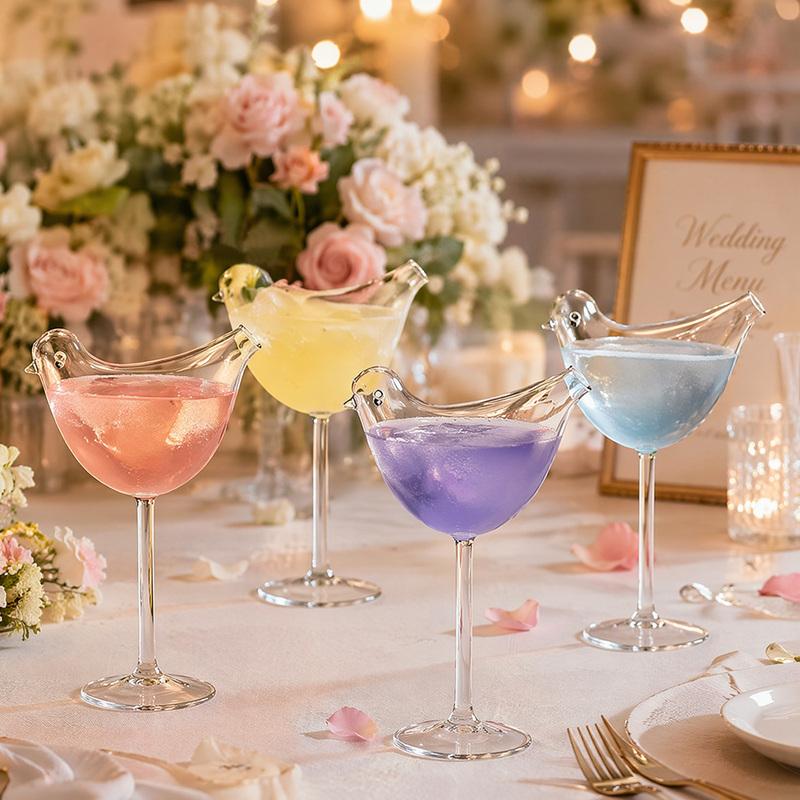 4Pcs Bird Shaped Wine Glass Multi-Purpose Unique Clear Crystal Glasses Lovely Birds Drinking Bottle for Party Wedding Home Decor