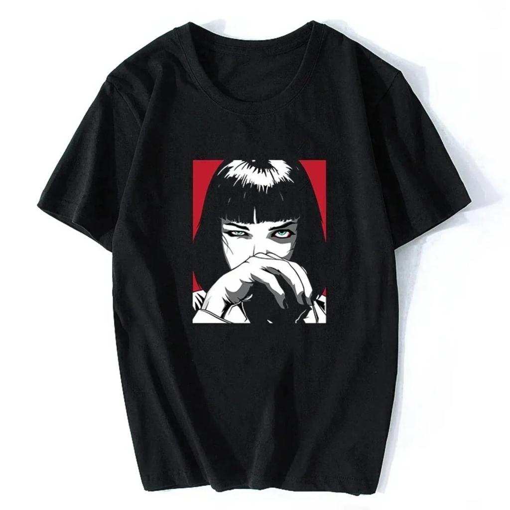 Movie Men Tshirt Quentin Tarantino Pulp Fiction Mia Men and Women Fashion Top Retro 90s Street Wear Punk Rock Harajuku Clothing