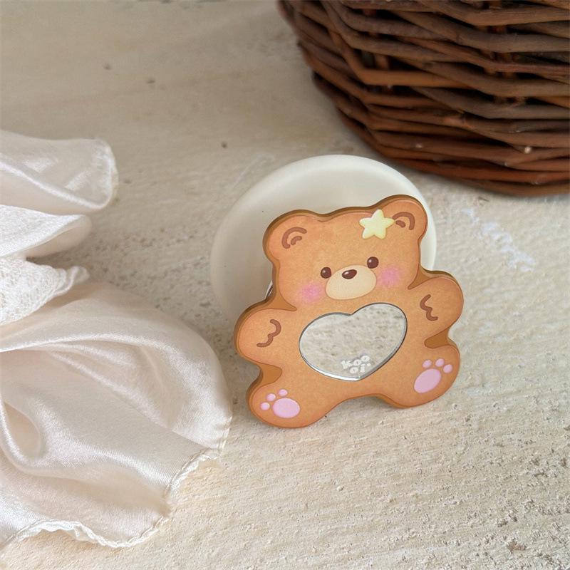 Magnetic Mirror iPhone Case with Korean Style Polka Dot Bear Heart Design (Compatible with iPhone 17, 16 Pro Max, 15, 14)