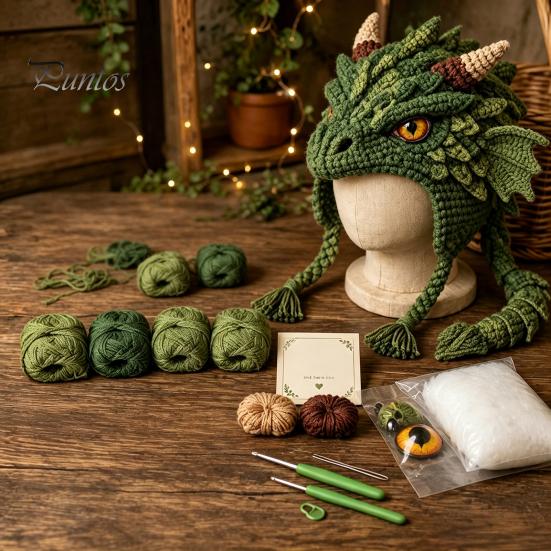 Beginner Friendly Yarn Arts Animal Hat Crochet Kit, Fantasy Hood DIY Cute Craft Gifts for Adults Unicorn Fox Frog Earflap Crafting Kit Teens Halloween