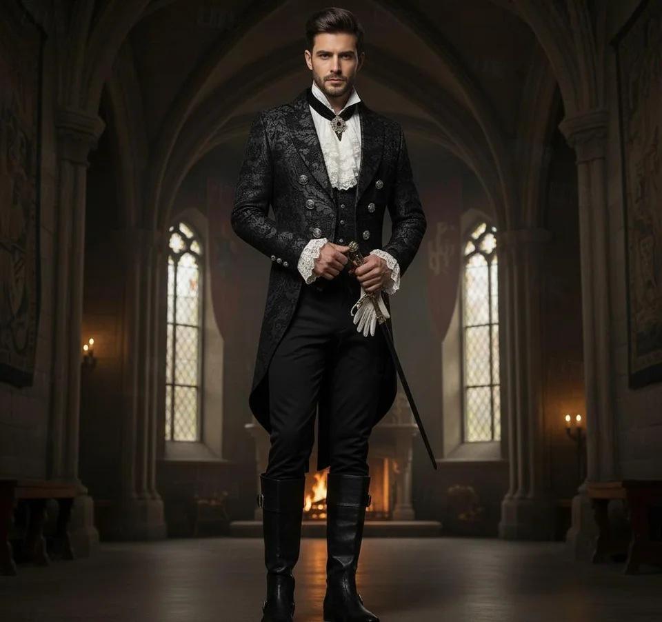 Men's Medieval Steampunk Vampire Tailcoat for Halloween