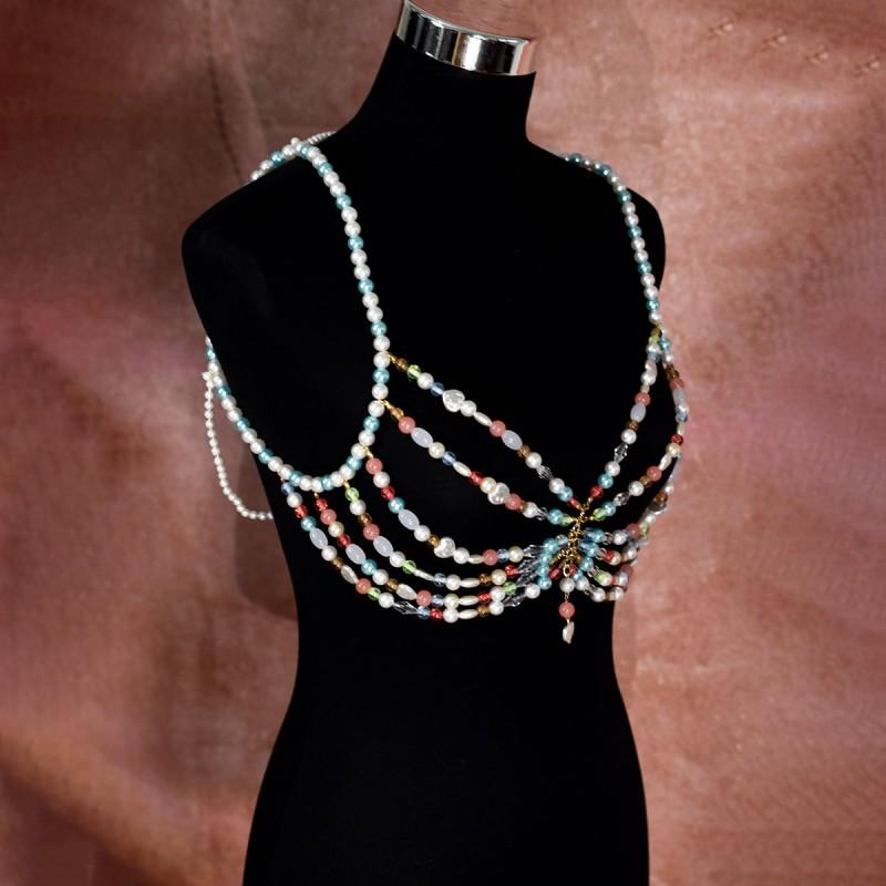 Handmade Colorful Glass Bead Pearl-Style Bodysuit Chain Women Festival Beach Party Wear