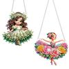 2Pcs Girl 2D Flat DIY Hanging Diamond Art Kits Special Shape Rhinestone Diamond Art Window Pendants Home Wall Decoration Crafts
