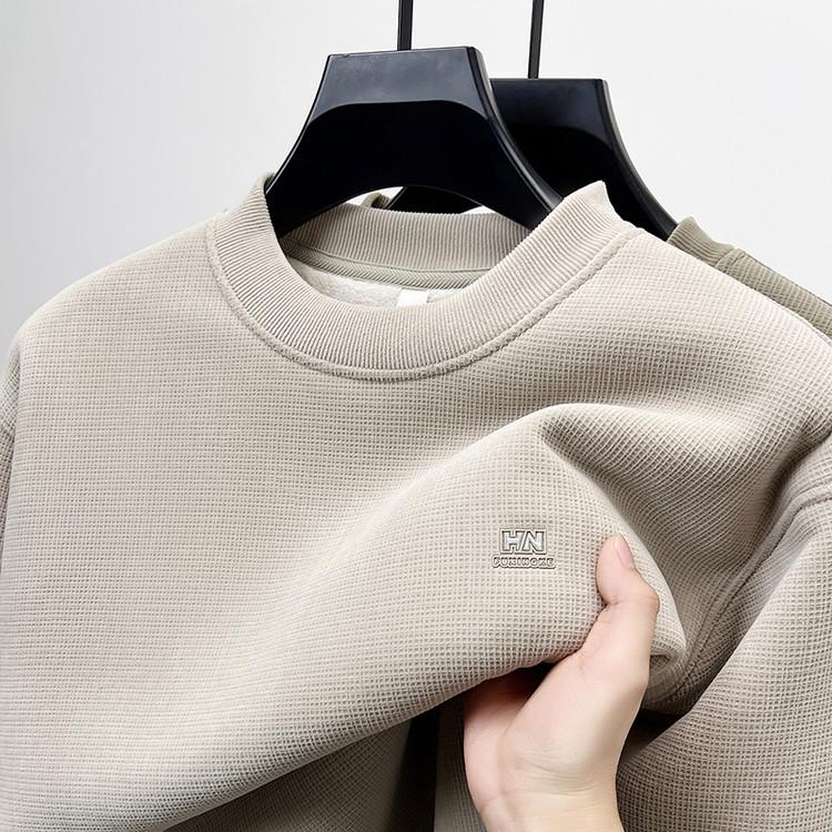 

Men s Super Thick Warm Velvet Hoodie - Round Neck, Trendy Autumn/Winter Versatile Base Layer Shirt XL хакі