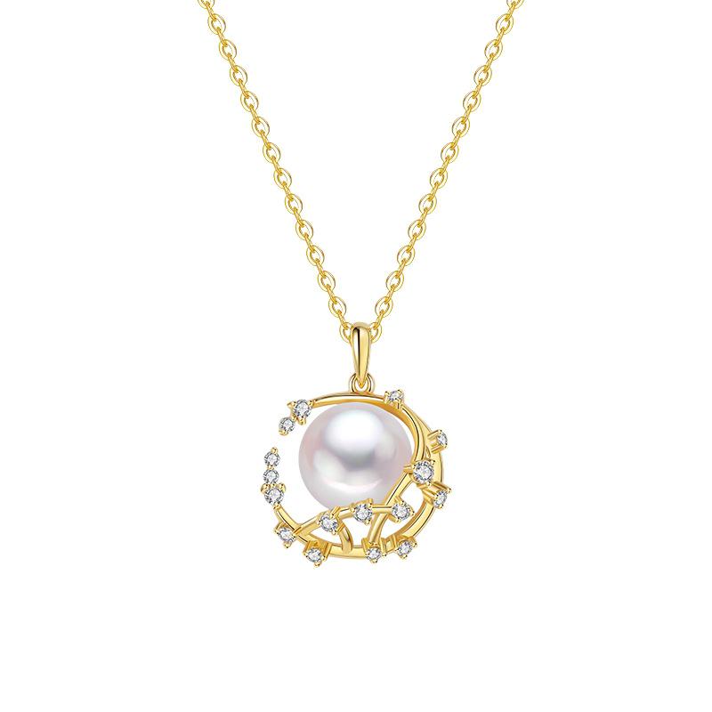 Dream Falling Star Moon Necklace: S925 Sterling Silver & Freshwater Pearl Pendant with Bread Beads 925 Sterling Silver